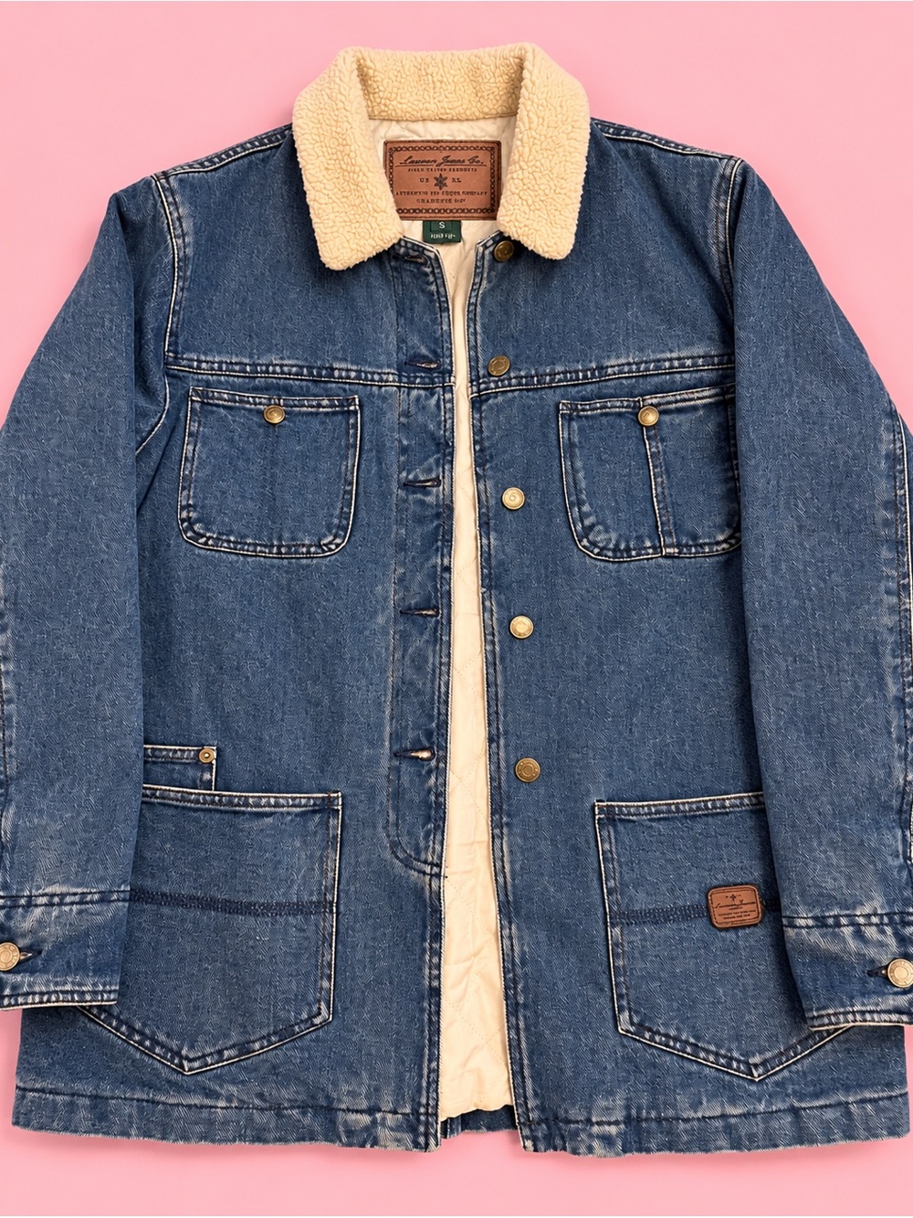 S- Ralph Lauren Jeans Co Denim chore Sherpa  Collar Barn Coat Quilted Lined Smal